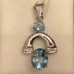 NWOT sterling SILVER 925 BLUE TOPAZ WHITE ZIRCON PENDANT​